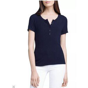 NEW L' Agence violet short sleeve henley Navy Blue   Ribbed tee S
